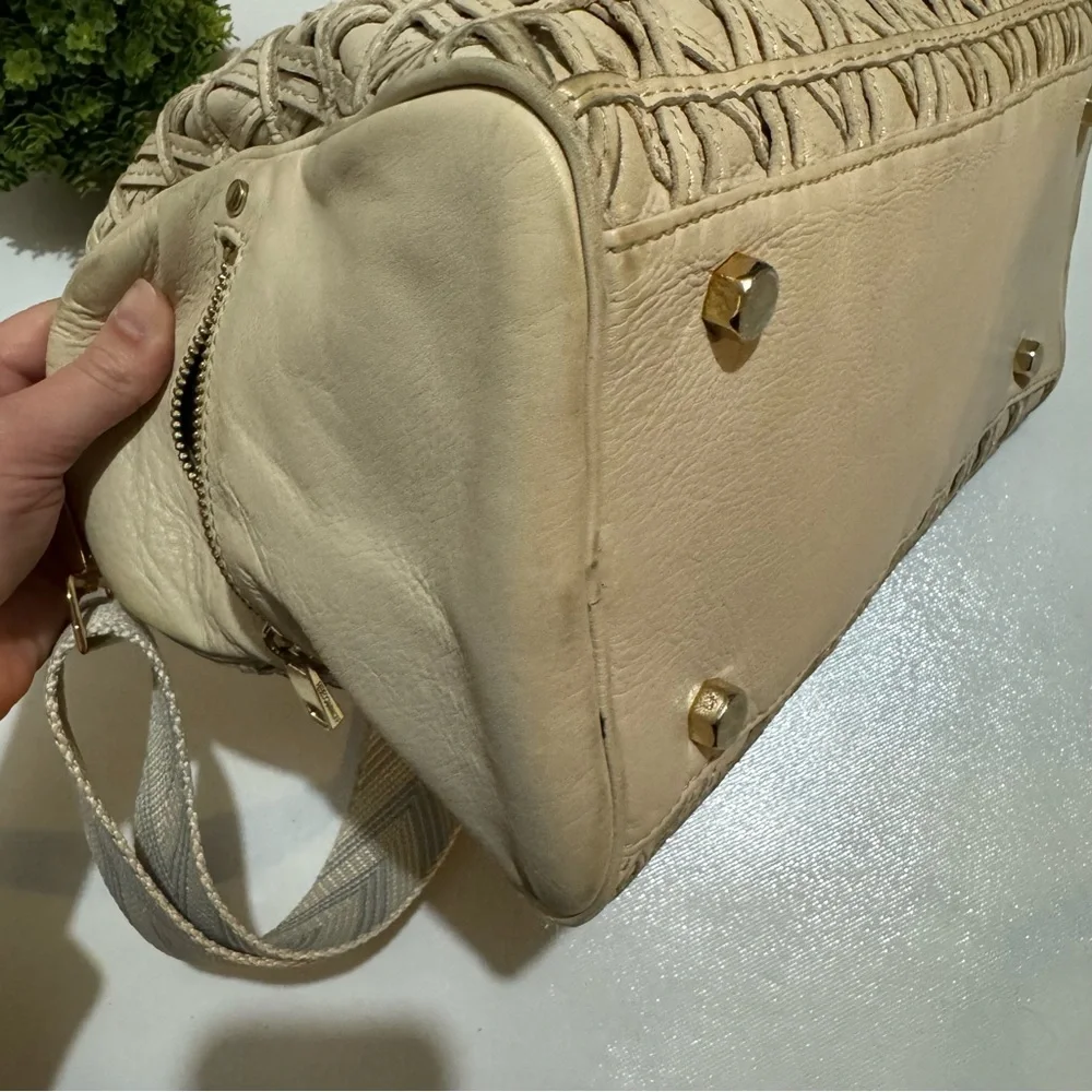 Rebecca Minkoff Cream Woven Leather Large Top Handle Shoulder‎ Bag Purse